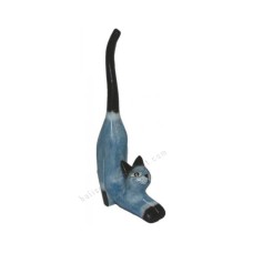 Wood Cat Stretching Blue Black Ears 25 cm