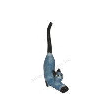 Wood Cat Stretching Blue Black Ears 20 cm