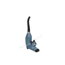 Wood Cat Stretching Blue Black Ears 10 cm