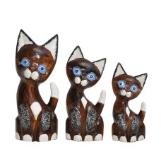 Wood Dwarf Cat Natural Brown Set of 3