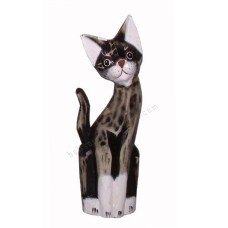 Wood Cat Painted Rustic Black White 40 cm