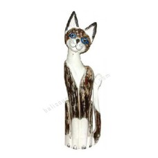 Wood Cat Painted White Brown Wash 80 cm