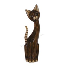 Wood Cat Antique Brown Striped Tail 60 cm