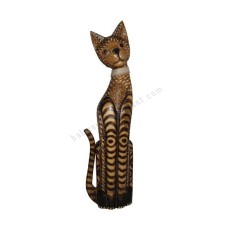 Wood Cat Brown Carved With Rattan 80 cm