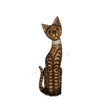 Wood Cat Brown Carved With Rattan 60 cm