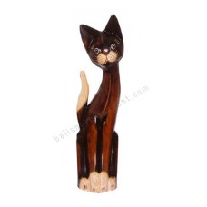 Wood Cat Antique Brown White 60 cm