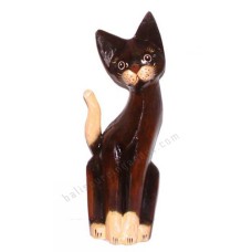 Wood Cat Antique Brown White 40 cm