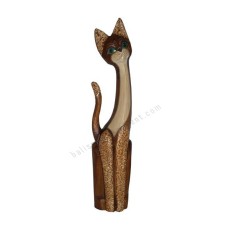 Wood Cat Brown White Carved 80 cm