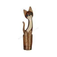 Wood Cat Brown White Carved 60 cm