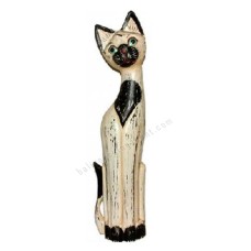 Wood Cat Antique White Black Painted 60 cm