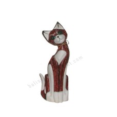 Wood Cat Rope Neck Painted White Red 40 cm