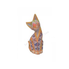 Wood Cat Orange Purple Dots Painted 15 cm