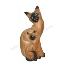 Wood Natural Brown Black Cat Family 25 cm