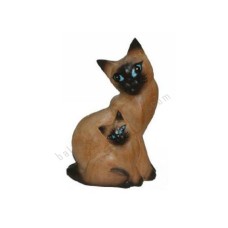 Wood Natural Brown Black Cat Family 15 cm