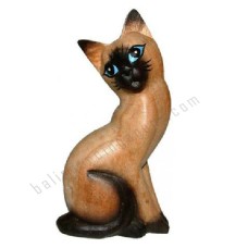 Wood Natural Brown Black Sitting Cat 20 cm