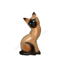 Wood Natural Brown Black Sitting Cat 15 cm