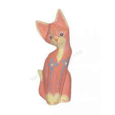 Wood Cat Orange Red Painted Flower 20 cm