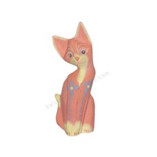 Wood Cat Orange Red Painted Flower 15 cm