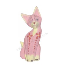 Wood Cat Pink Painted Red Flower 20 cm