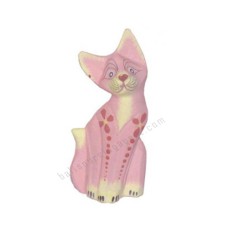 Wood Cat Pink Painted Red Flower 15 cm