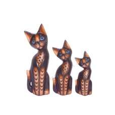 Wood Cat Black Brown Stripes Set of 3