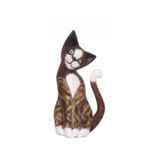 Wood Cat Striped Brown White 25 cm