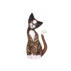 Wood Cat Striped Brown White 30 cm