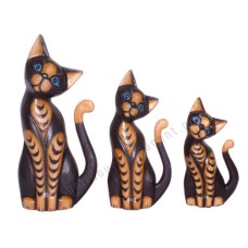 Wood Cat Stripes Long Tail Set of 3