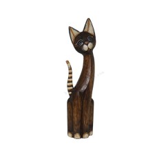 Wood Cat Antique Brown Striped Tail 50 cm