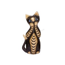 Wood Cat Black Brown Closed Mouth 25 cm