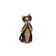 Wood Cat Black Brown Closed Mouth 20 cm