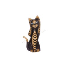 Wood Cat Black Brown Closed Ears 25 cm