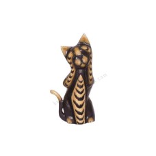 Wood Cat Black Brown Closed Eyes 25 cm