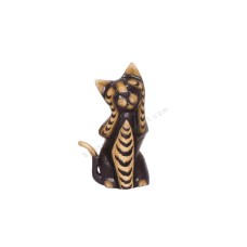 Wood Cat Black Brown Closed Eyes 20 cm