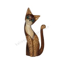 Wood Cat Brown Carved Long Tail 30 cm