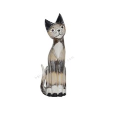 Wood Cat Black White Wash Painted 40 cm