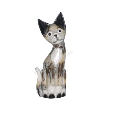 Wood Cat Black White Wash Painted 30 cm