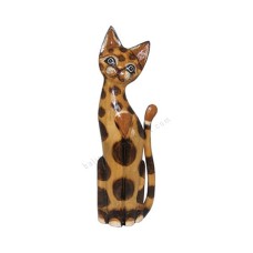 Wood Cat Painted Brown Big Dots 60 cm