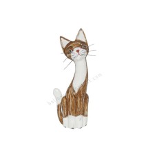 Wood Cat Mustache White Brown Wash 40 cm