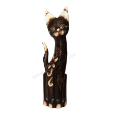 Wood Cat Dark Brown White Flower 50 cm