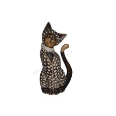 Wood Cat Dark Brown With Rattan 25 cm