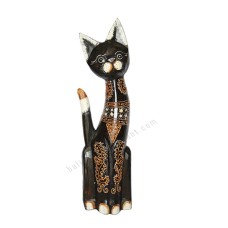 Wood Cat Black White Brown 40 cm