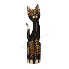 Wood Cat Black Leopard Motif 50 cm