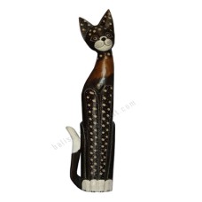 Wood Cat Black Brown White Carved 100 cm