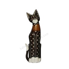 Wood Cat Black Brown White Carved 60 cm