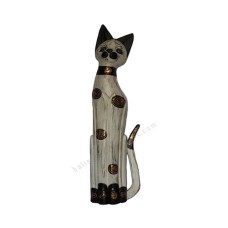 Wood Cat Painted White Black Gold 100 cm