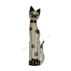 Wood Cat Painted White Black Gold 80 cm