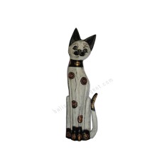 Wood Cat Painted White Black Gold 60 cm