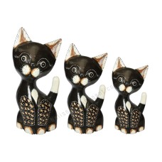 Wood Dwarf Cat Black Brown Set of 3