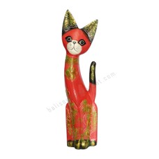 Wood Cat Painted Red Black Gold 50 cm